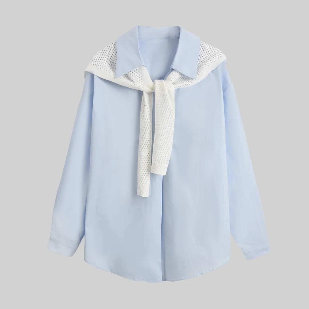 【将军工厂店】2025春季新款两件套慵懒百搭V领披肩衬衫L251088