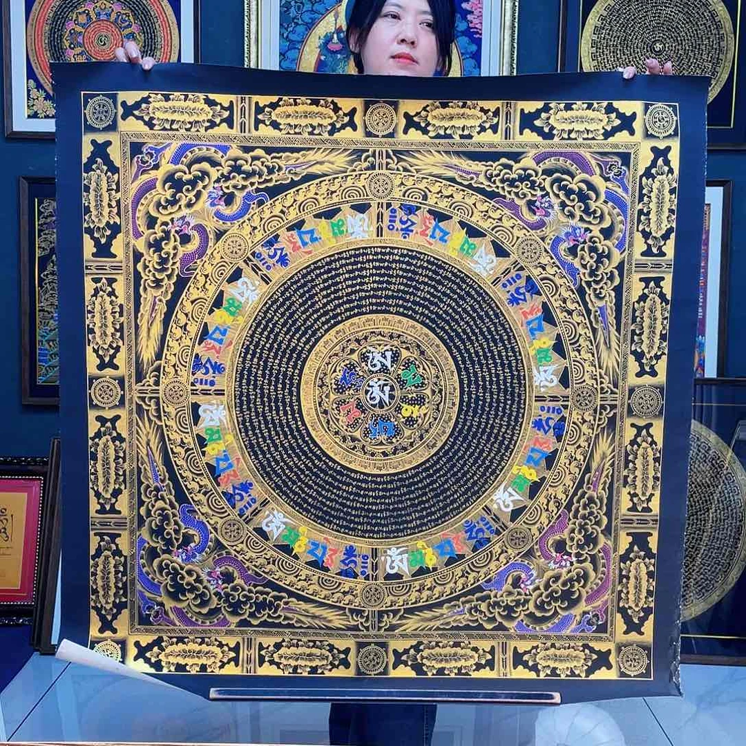 卷轴画手绘唐卡 100厘米六字