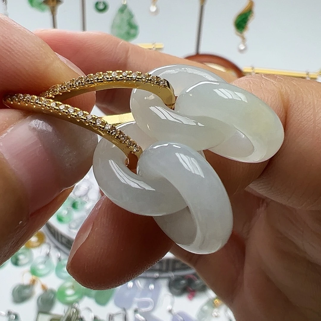 翡翠银S925镶嵌耳饰天然缅甸A货翡翠