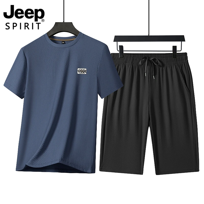 Jeep吉普夏季短裤套装冰丝短款男装POLO衫中老年爸爸装商务休闲