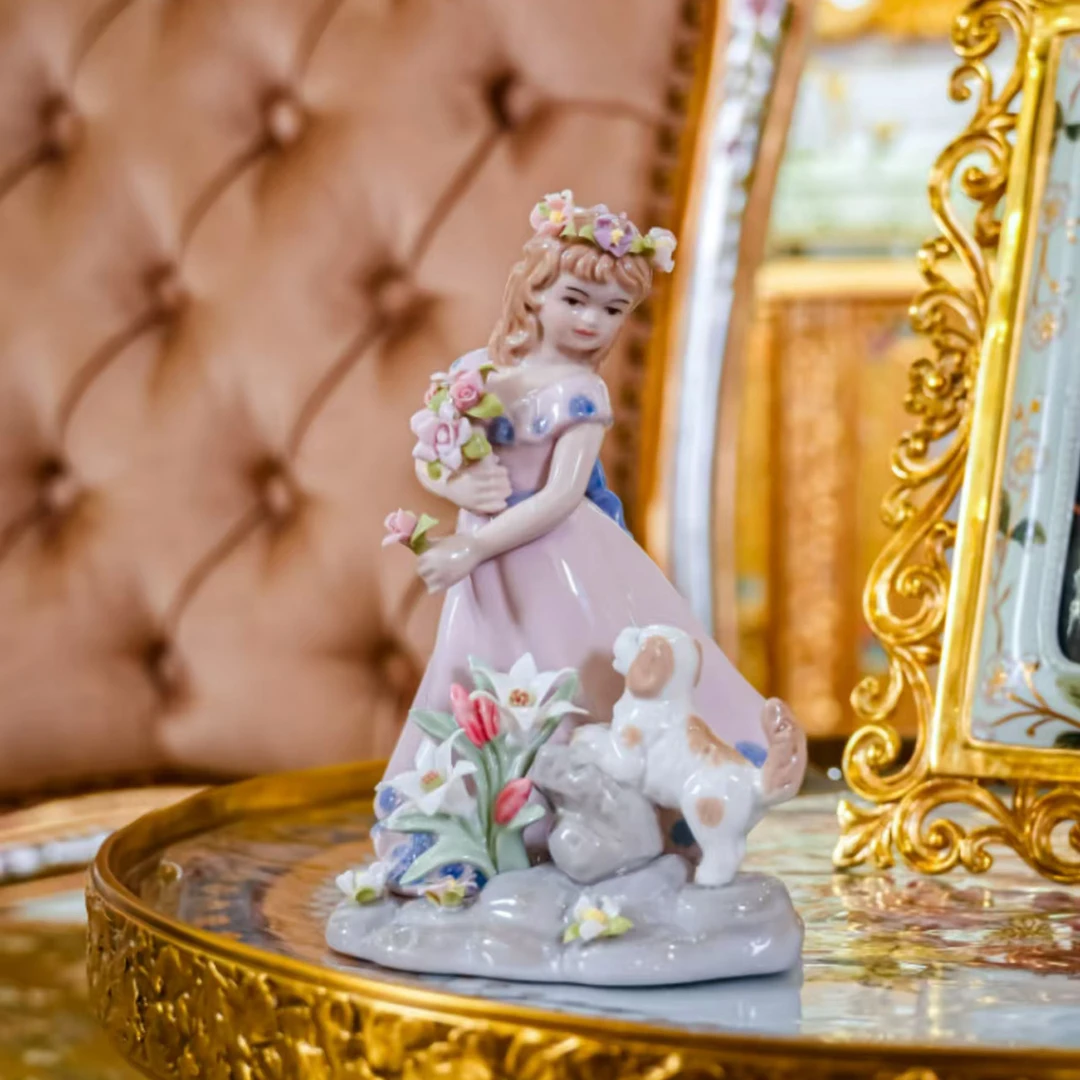 COSMOS精品花园女孩与狗狗摆件//0149