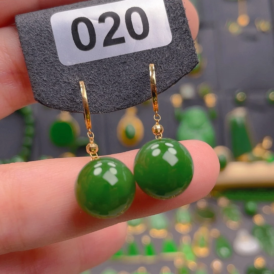 和田玉18K金镶嵌耳饰020