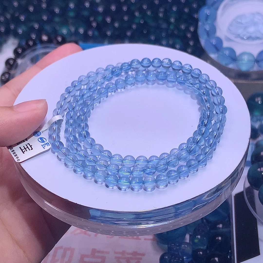 未镶嵌手串水晶圣蓝海蓝宝三圈4.8mm380元（拍5件）