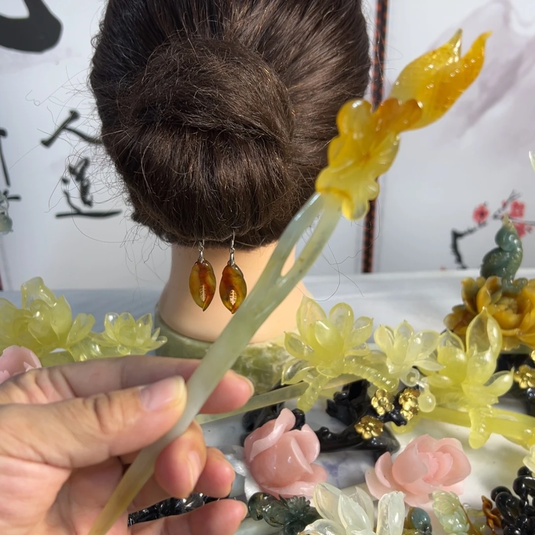 定制蛇纹石玉毛货发饰