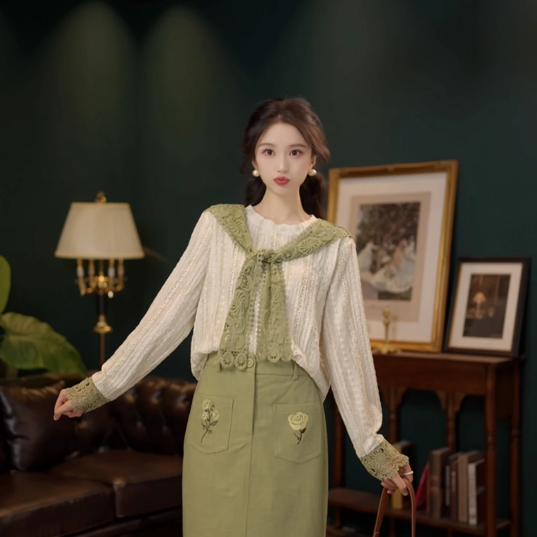 琦琦【雾白清秋】欧若风长袖衬衫女时尚休闲宽松上衣YF1103232