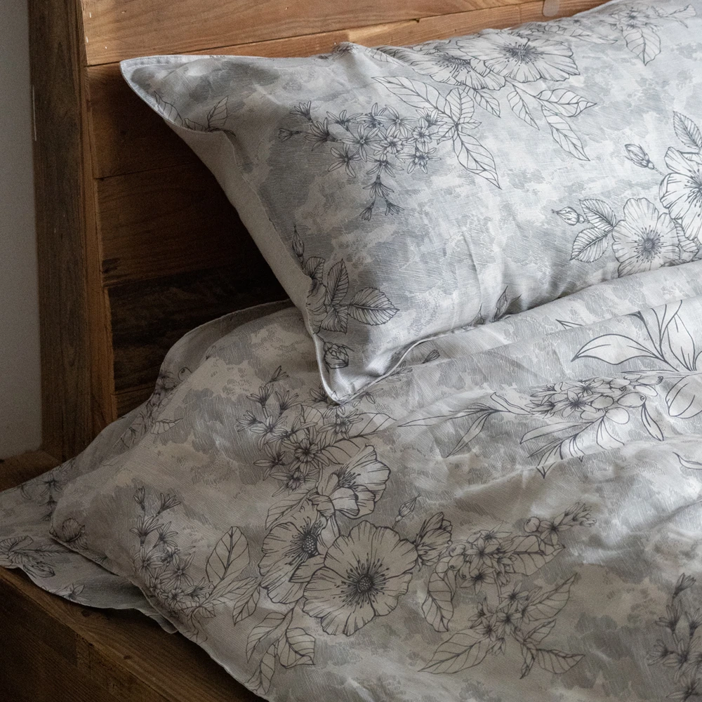 椒时【沁馨织语】纯汉麻康乃馨印花高奢四件套典雅天然透气床品套件