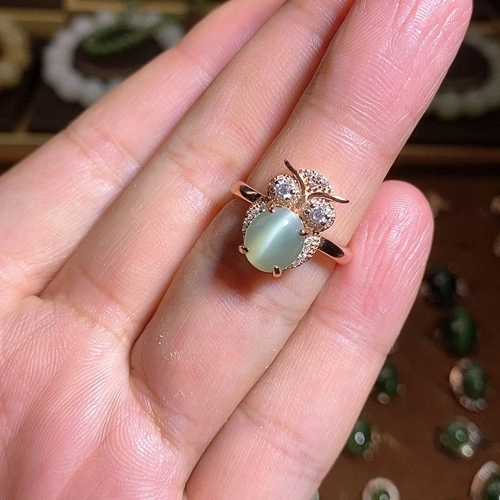 【闪购商品】银S925镶嵌戒指和田玉（碧玉）