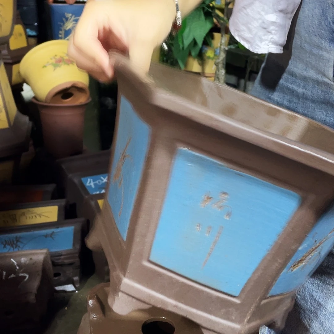 32蓝六方花盆花盆
