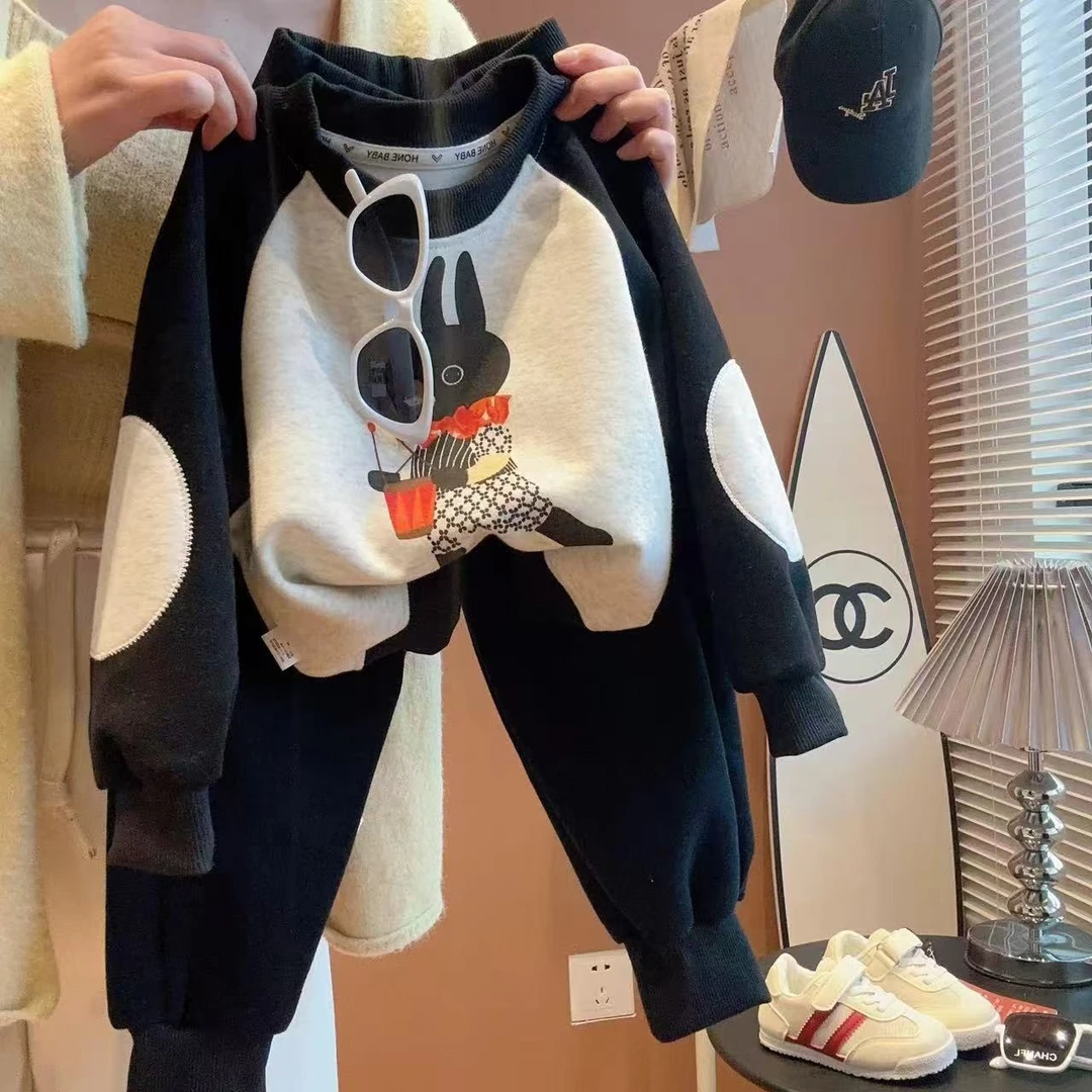 儿童春季新款套装插肩袖卫衣男女宝宝休闲裤两件套