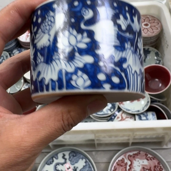 摆件青花一路连科直口杯