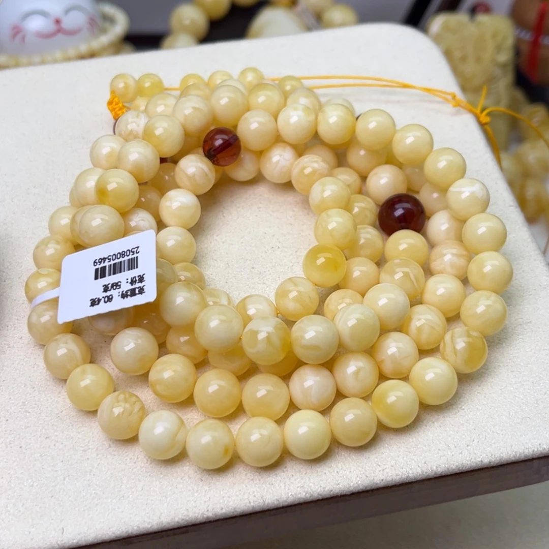 蜜蜡颈饰未镶嵌9大加圆珠108浓白蜡