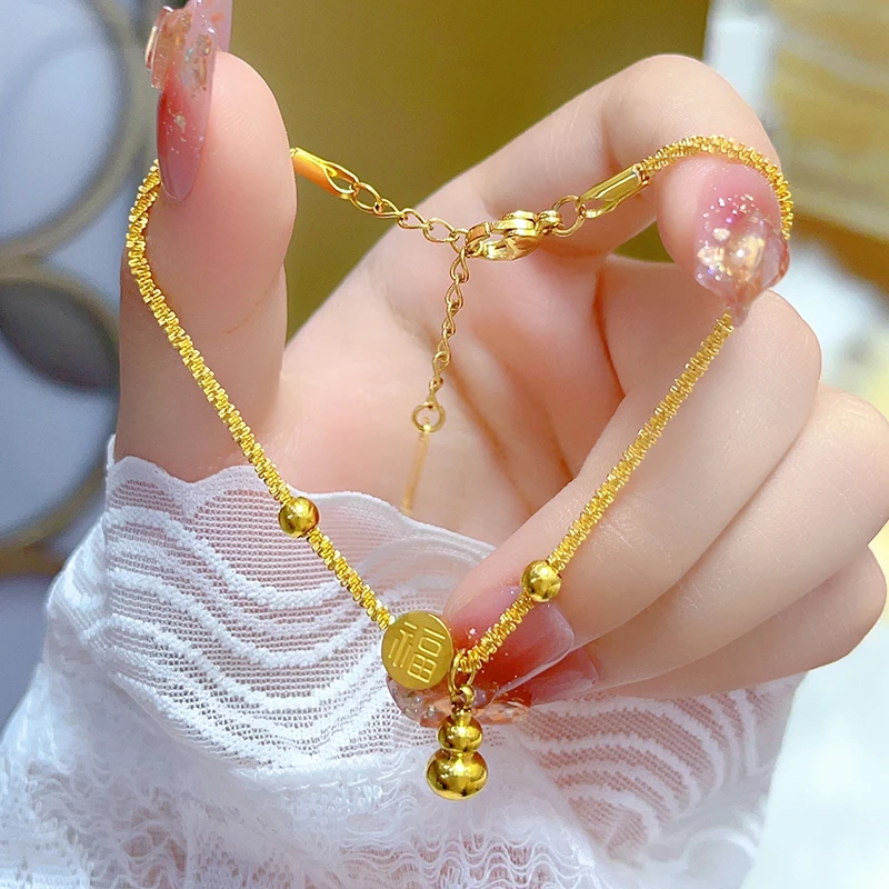 钛钢手链 新中式福字葫芦手链女小众ins不掉色轻奢高级感气质百搭