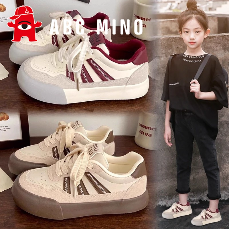 ABC MINO女童鞋子秋季儿童低帮板鞋防滑轻便中大童女孩运动德训鞋
