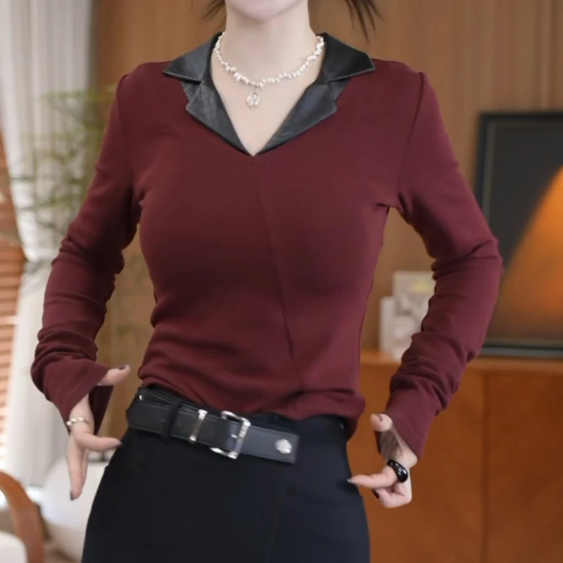 2025新款时尚百搭拼接编织西装领修身上衣T恤LK2506370