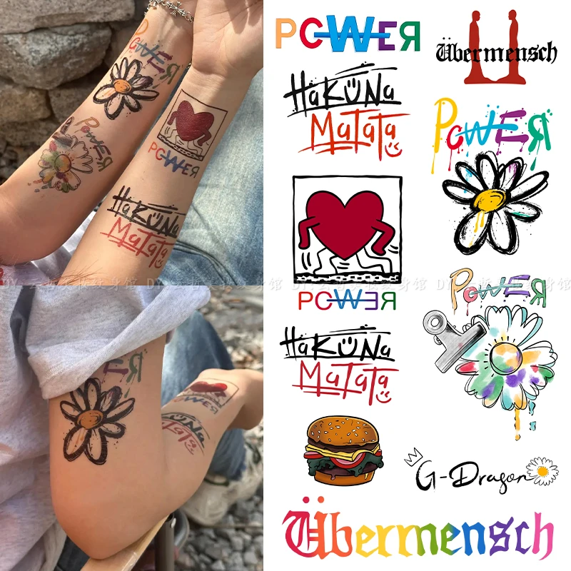 爆款GD小雏菊HakunaMatata高级英文涂鸦手臂防水持久逼真贴纸男女
