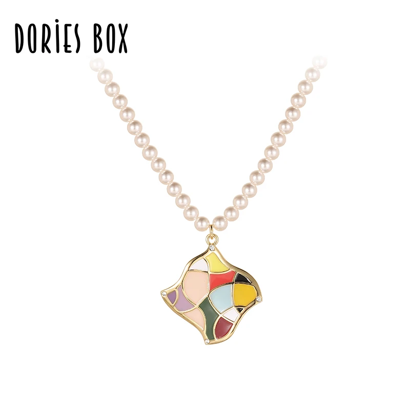 DORIES BOX 铜合金珐琅吊坠 撞色项链女高级感轻奢甜美可爱情人节