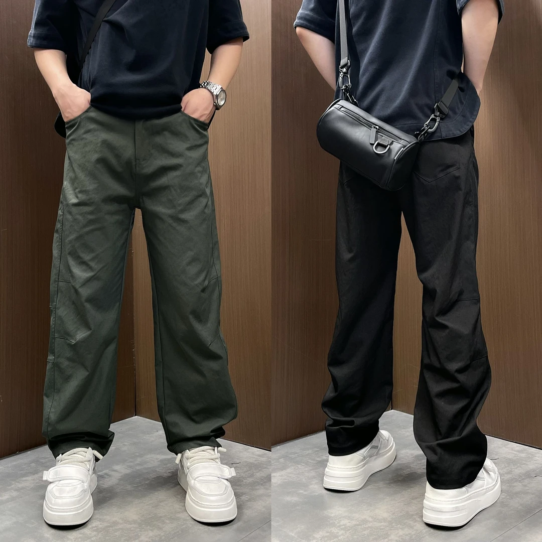 2025秋季新款潮流拼接直筒裤男士纯色显瘦百搭宽松垂感哈伦休闲裤