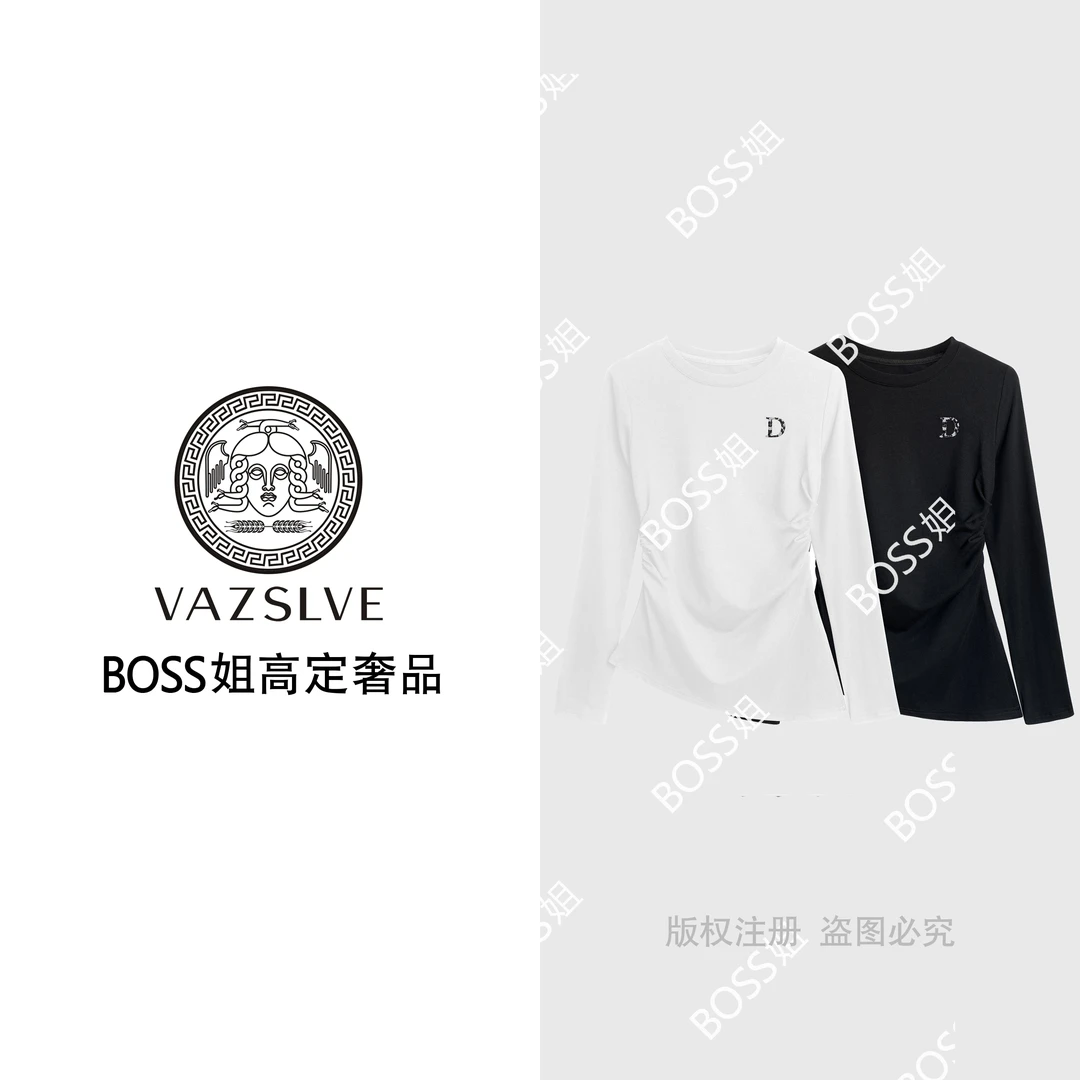 【VAZSLVE/全新奢品】#捡漏收腰T恤衫2025秋百搭褶皱潮流上衣#68253