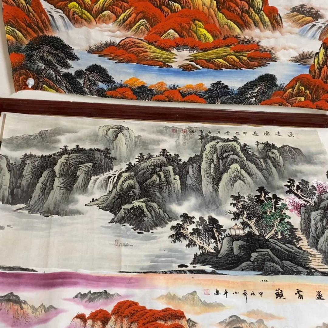 国画欣*11.4米长的画心淡彩色