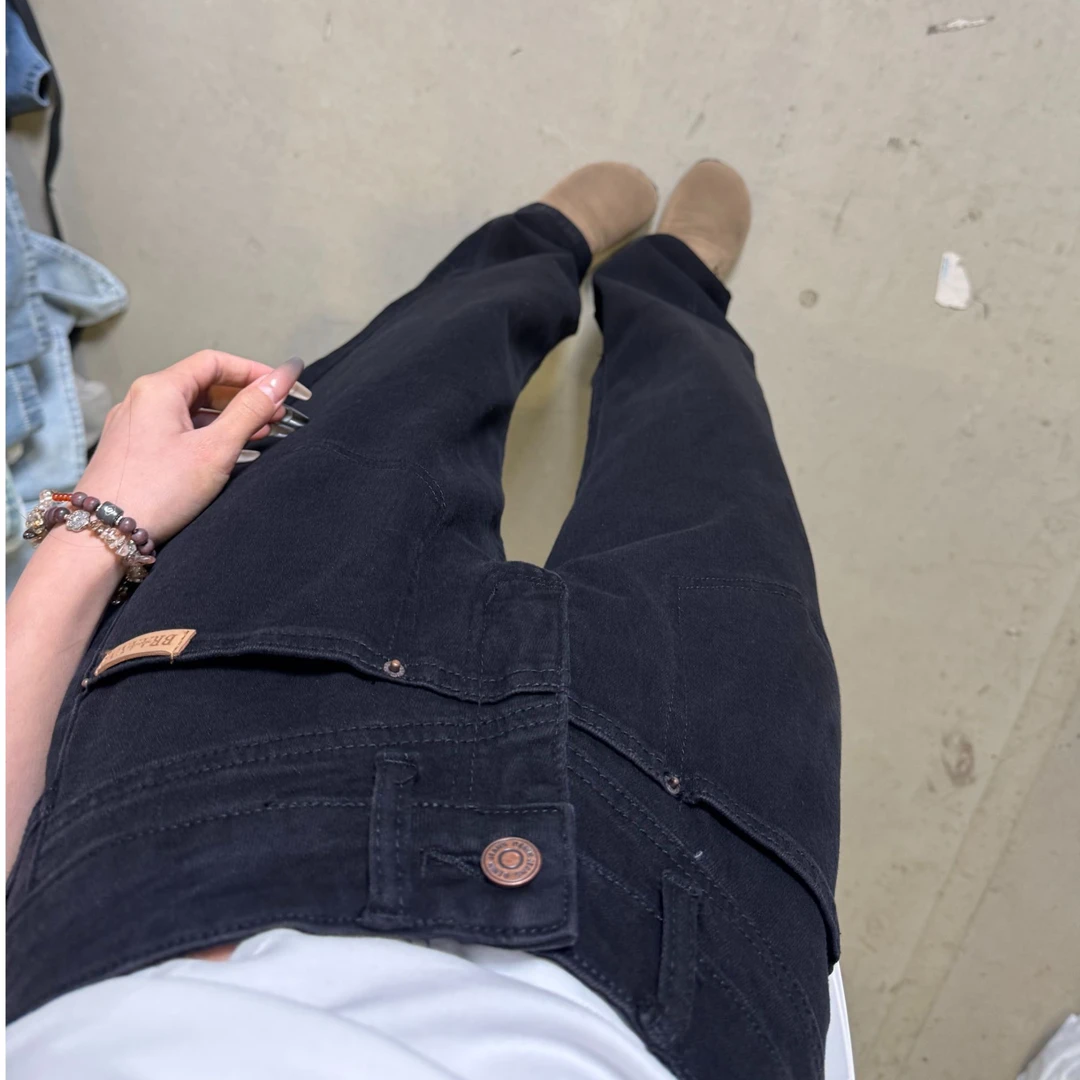 YOYO自制春夏弹力窄版百搭修身显瘦牛仔窄版拖地裤