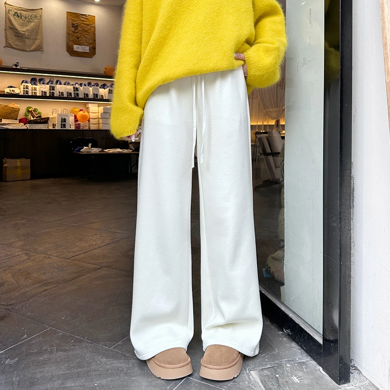 【密密绒】软糯米阔腿裤女冬季松紧腰加绒加厚高腰慵懒风直筒休闲裤