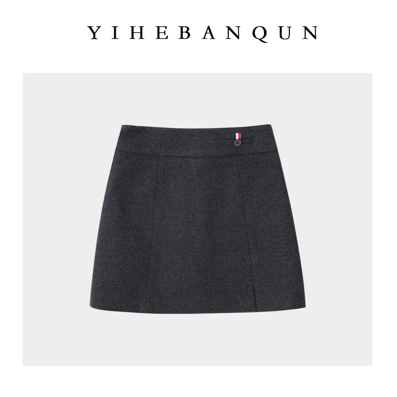 粗纺羊毛短裙2025秋冬季新款时尚百搭侧开叉显瘦A字半身裙