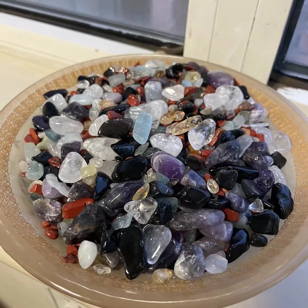 天然消磁碎石五种混合 白紫红黄黑蓝 不带容器