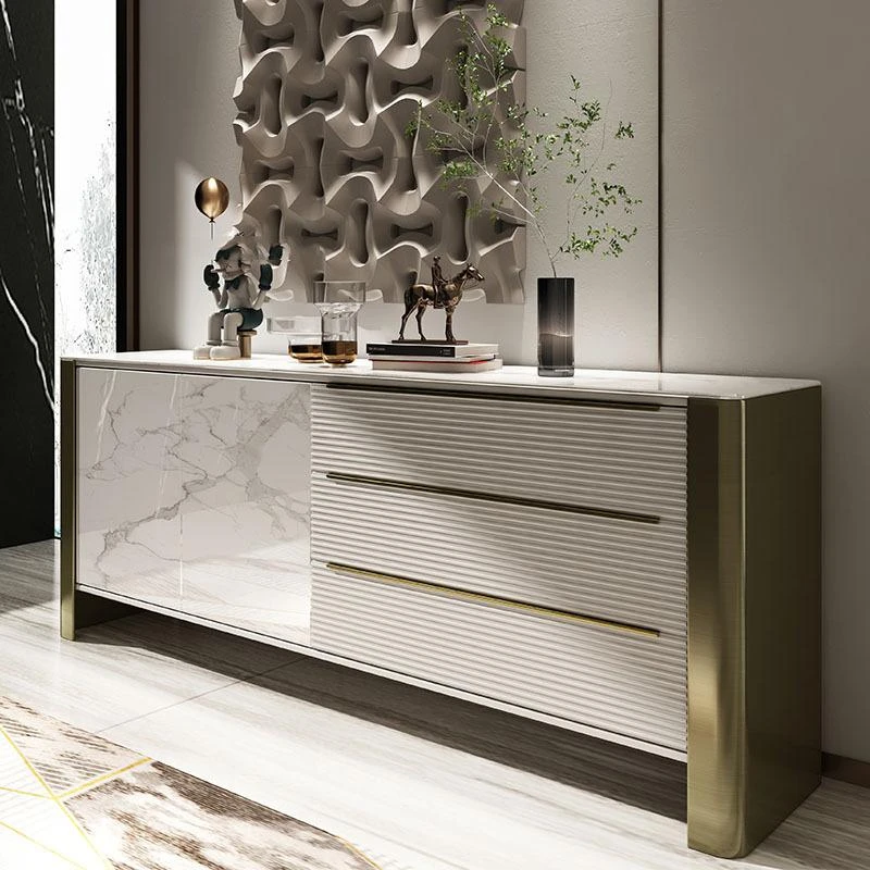 轻奢风餐边柜客厅玄关柜隔断柜实木收纳柜后现代简约岩板靠墙斗柜