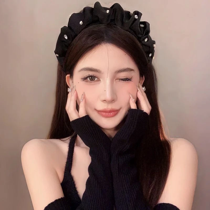 赵LU思同款发箍女冬日高颅顶复古法式网红2025年新款黑色头箍发卡