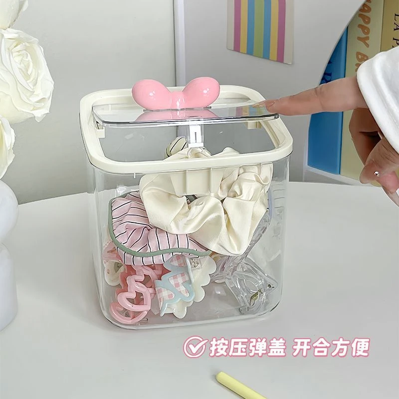 发饰收纳收纳盒皮筋女孩发圈头绳整理萌粒发夹桌面发卡透明首饰盒