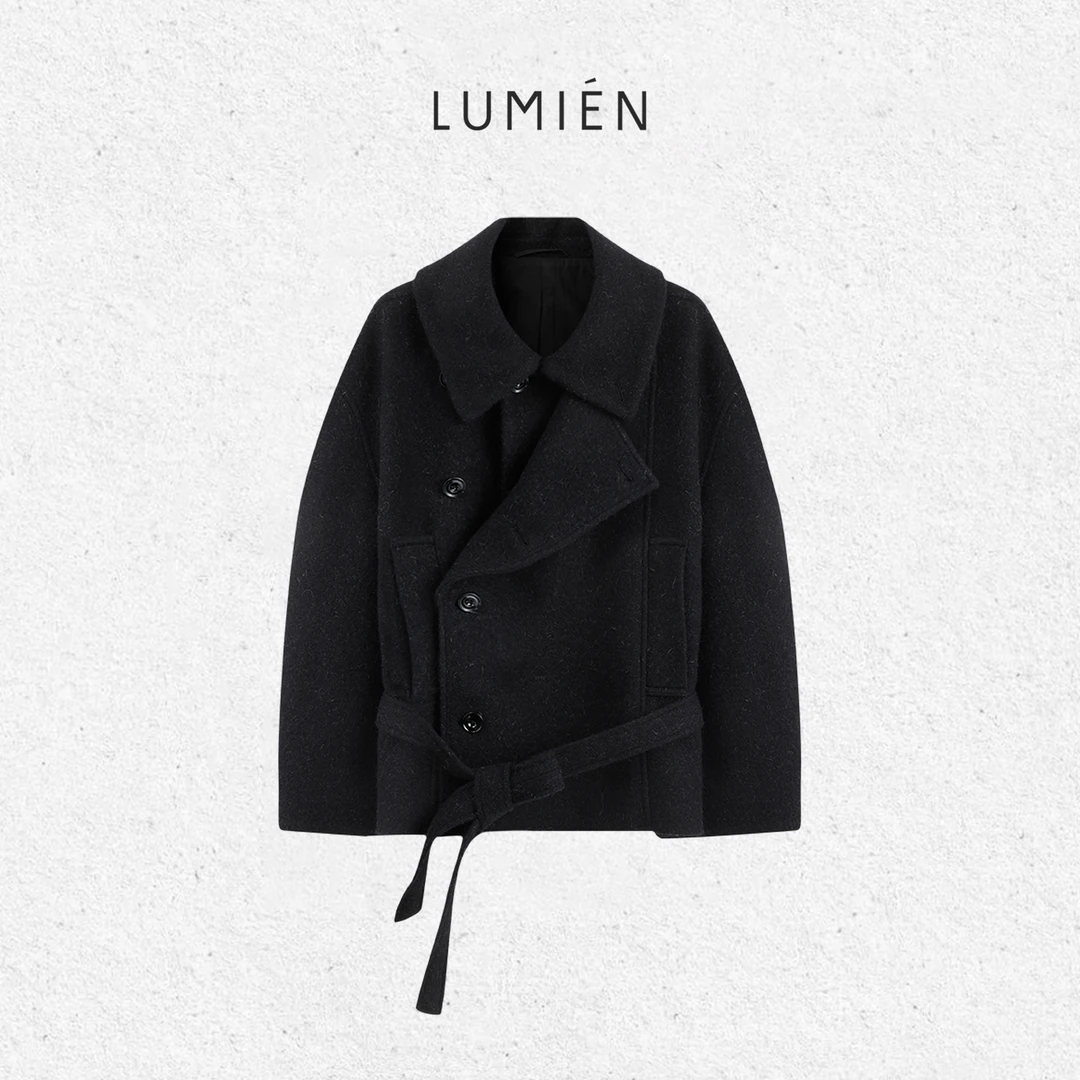 【LUMIEN 新品】羊驼毛混纺翻领设计感呢子大衣LX5JWW227