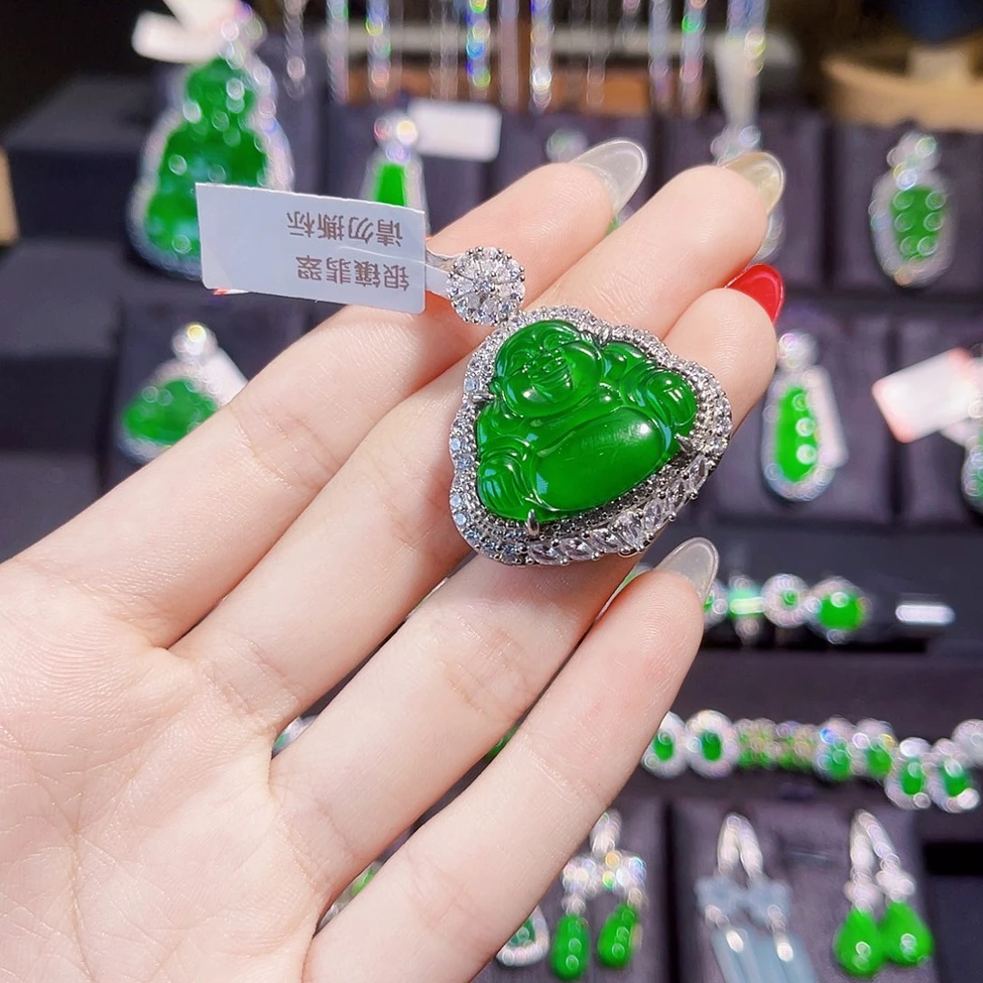 金***树翡翠银S925镶嵌颈饰佛公