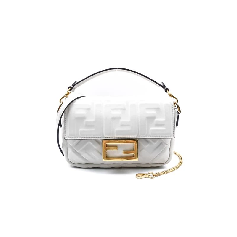 95新 FENDI/芬迪 白色Baguette法棍金扣手提单肩包H_ZY0000412096