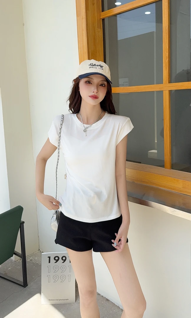 新款小飞袖软糯打底衫高级感爆款减龄短款上衣T恤