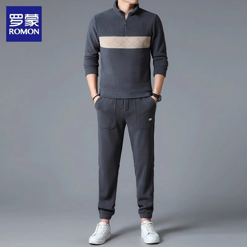 罗蒙休闲运动套装男士2025秋季新款修身卫衣搭配长裤两件套男装