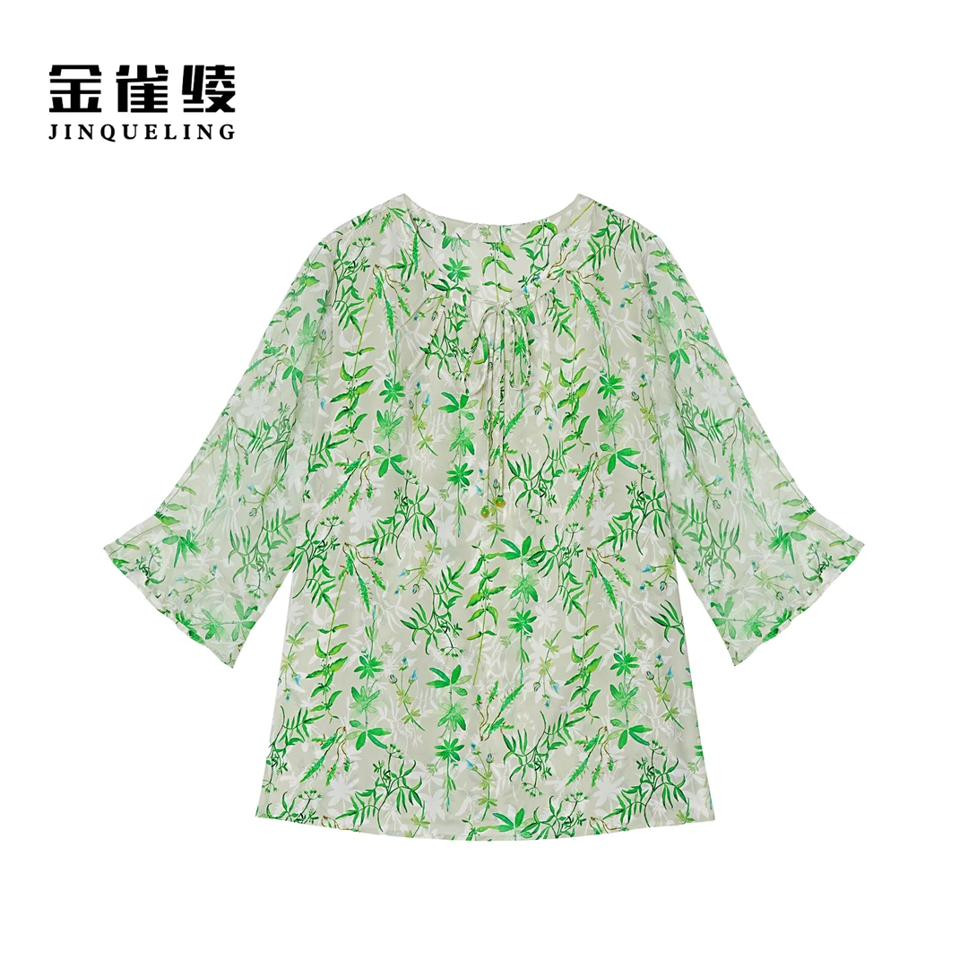 金雀绫【青氧花园】桑蚕丝碎花显瘦加宽加大透气小衫SZA1S302