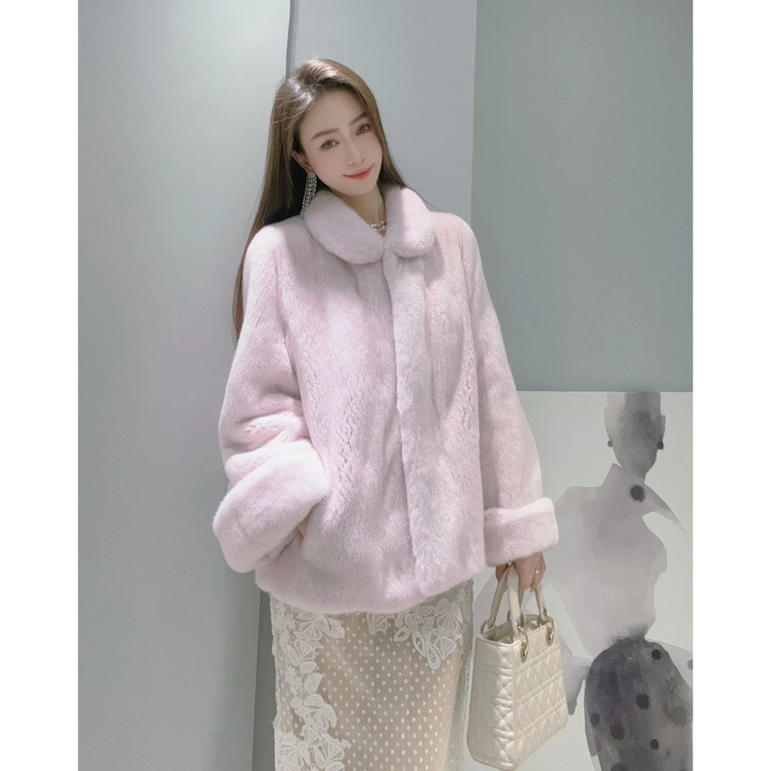 希屿   小翻领晚袖短款进口紫金短二水貂皮草