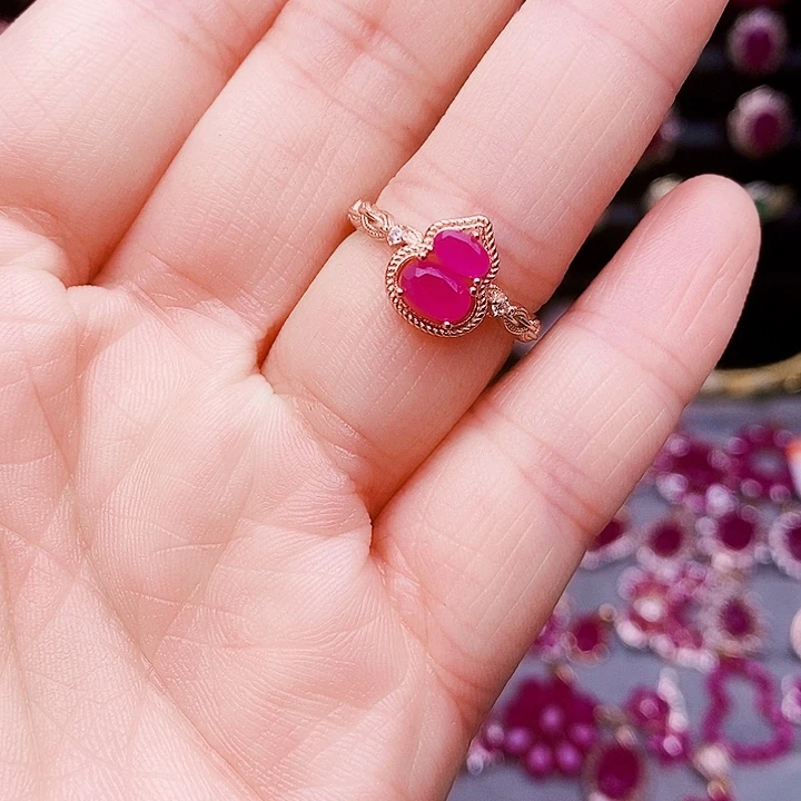 戒指银S925镶嵌红宝石