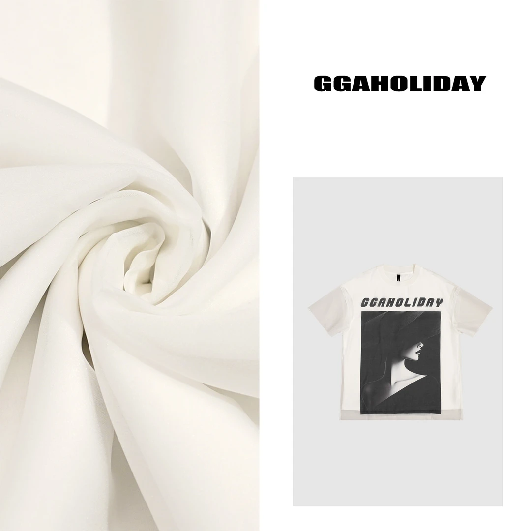 GGAHOLIDAY 夏季休闲宽松百搭复古假两件网纱拼接显瘦大T-152435