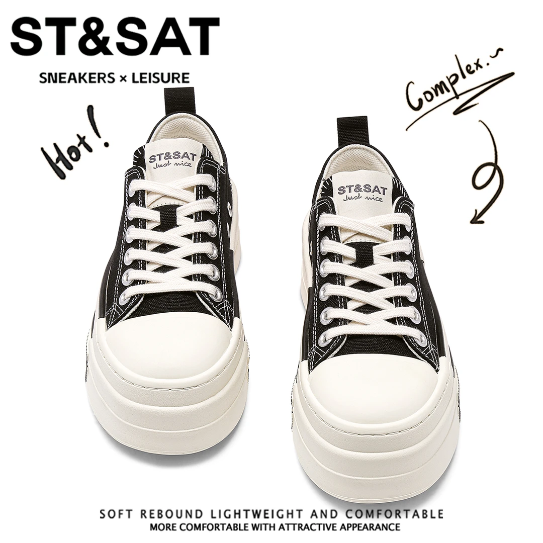 星期六百搭潮流系带帆布鞋女款2025蛇年冬季新款厚底增高耐磨板鞋