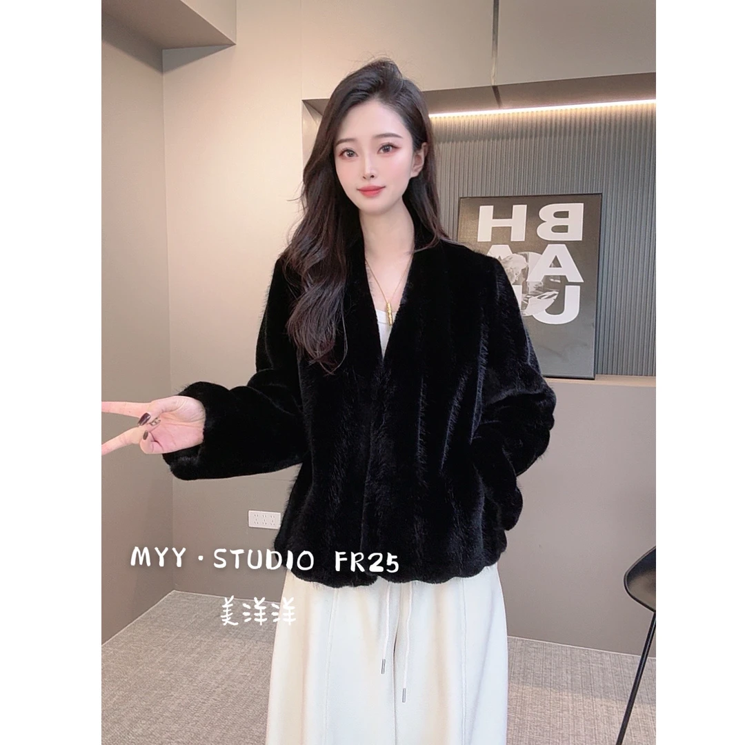 MYY|黑钻雪镜|短款V领环保短外套光泽宝嘉美级别外套晚宴场合女装