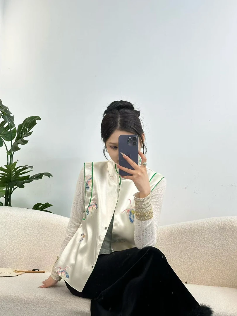 CHUNTIAN【芷蝶】织锦提花四季款双面双穿马甲