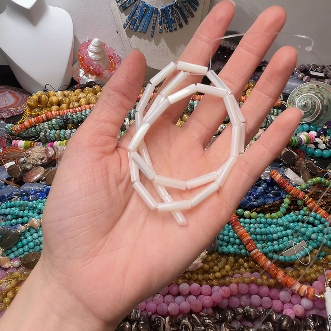 玛瑙/玉髓合金珠宝半成品C257鱼骨长管3.7*14