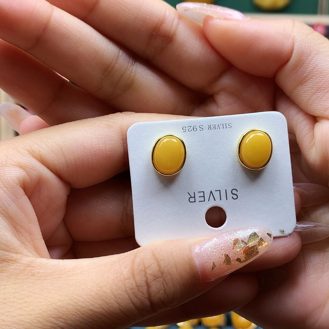 银S925镶嵌蜜蜡耳饰耳钉