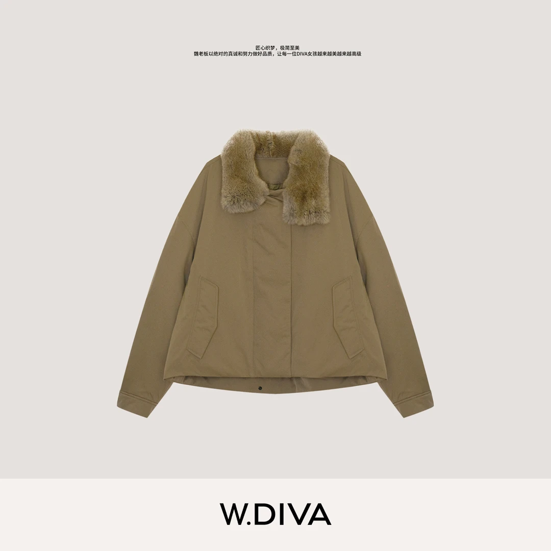 W.Diva【松果砂绿】三醋酸紫狐毛领95鹅绒秋冬羽绒服时髦54C172681