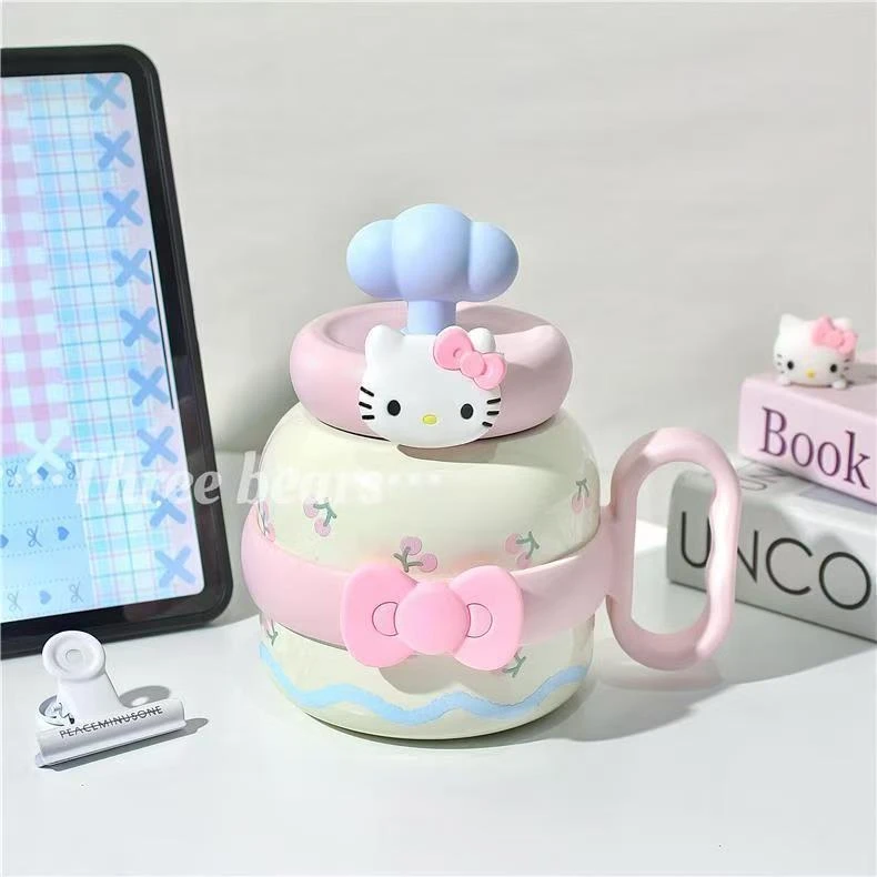 可爱新款保温杯大容量女生高颜值桌面陶瓷覆层咖啡带吸管云朵水杯