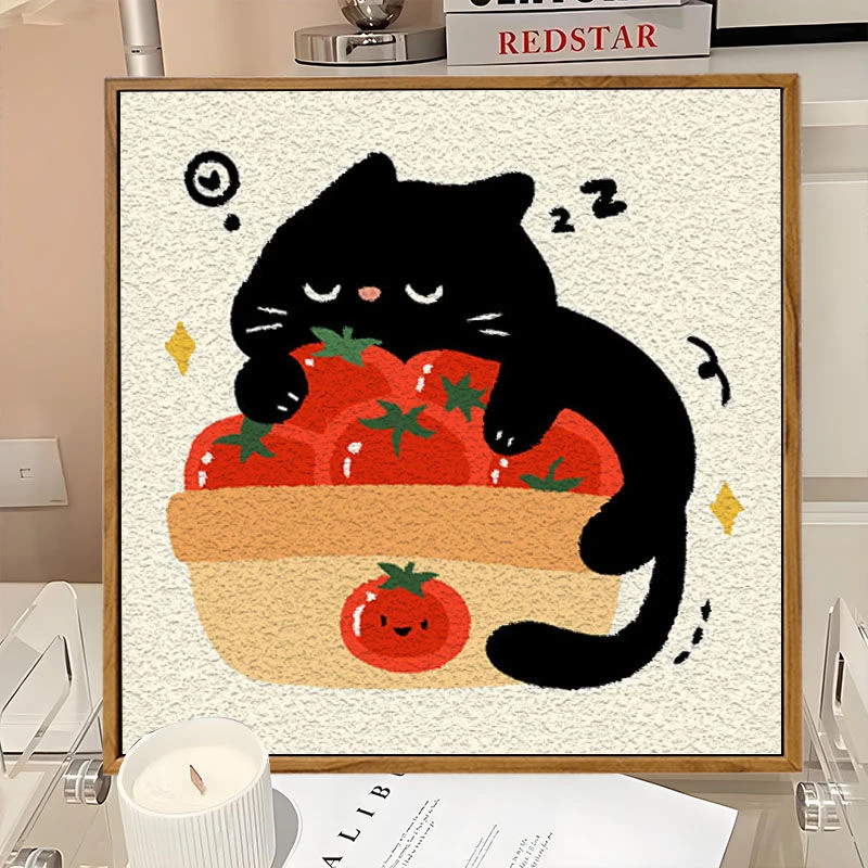 卡通番茄小猫石英砂肌理画DIY数字油画手工填色装饰画儿童简单