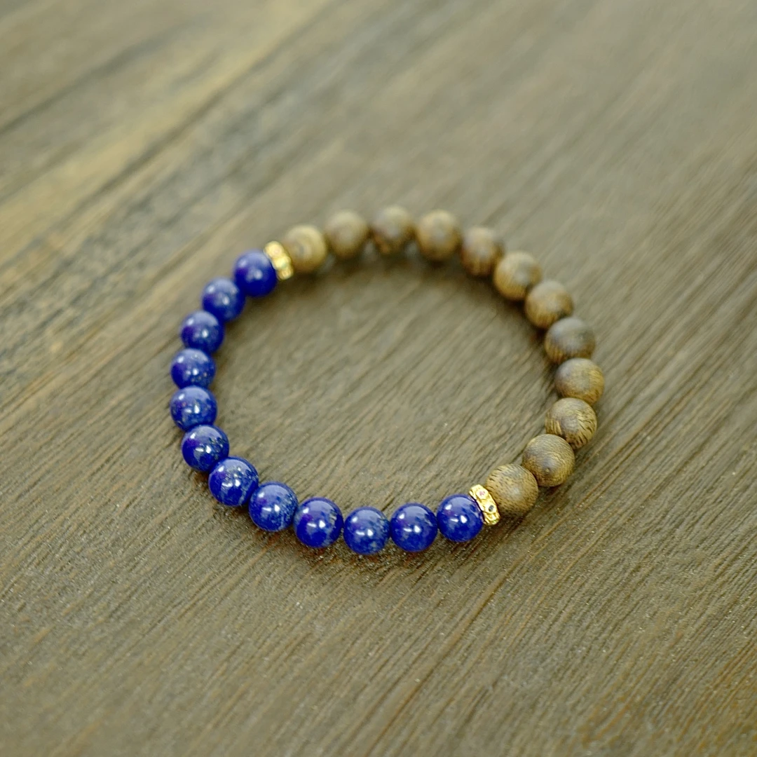 沉香【小白奇楠半壁江山】圆珠沉香奇楠搭配青金石（18k）L240909