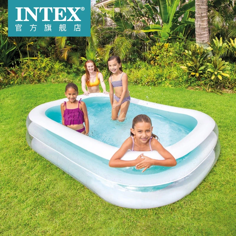 INTEX充气戏水池儿童游泳池充气城堡滑梯喷水池方形加厚加大