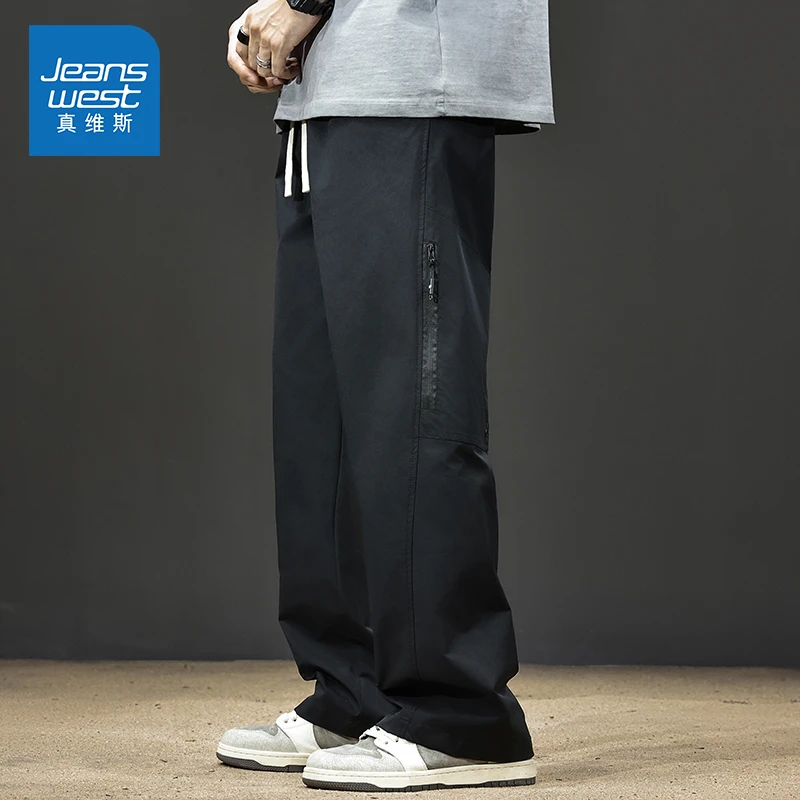 Jeanswest/真维斯夏季薄款运动休闲裤男款宽松潮流百搭工装直筒裤
